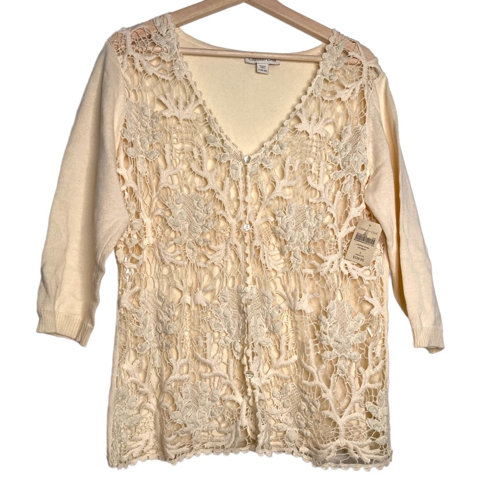 Coldwater Creek Crochet Vines Cardigan Ivy Color Size Large 14-16 NWT